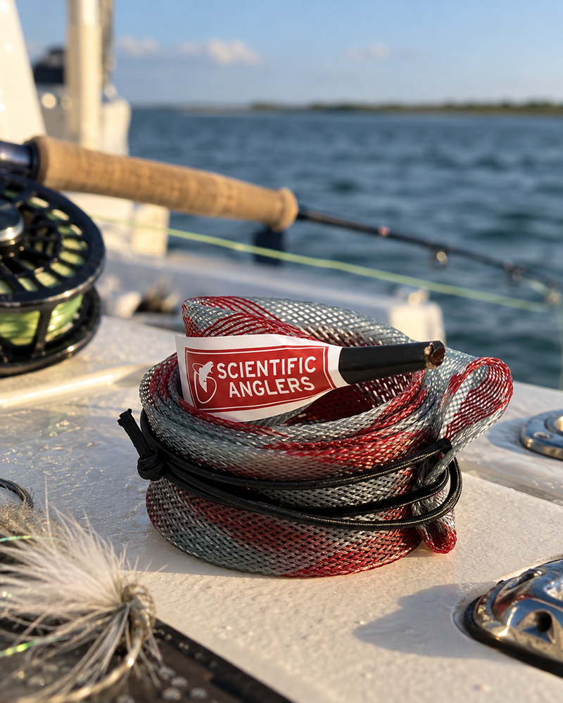 SA Fly Rod Sleeve coiled on a boat deck